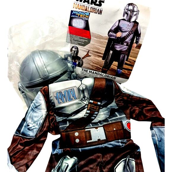 Star Wars MANDALORIAN 3pc Costume Child 8-10 Padded Bodysuit Helmet Halloween - Picture 3 of 11